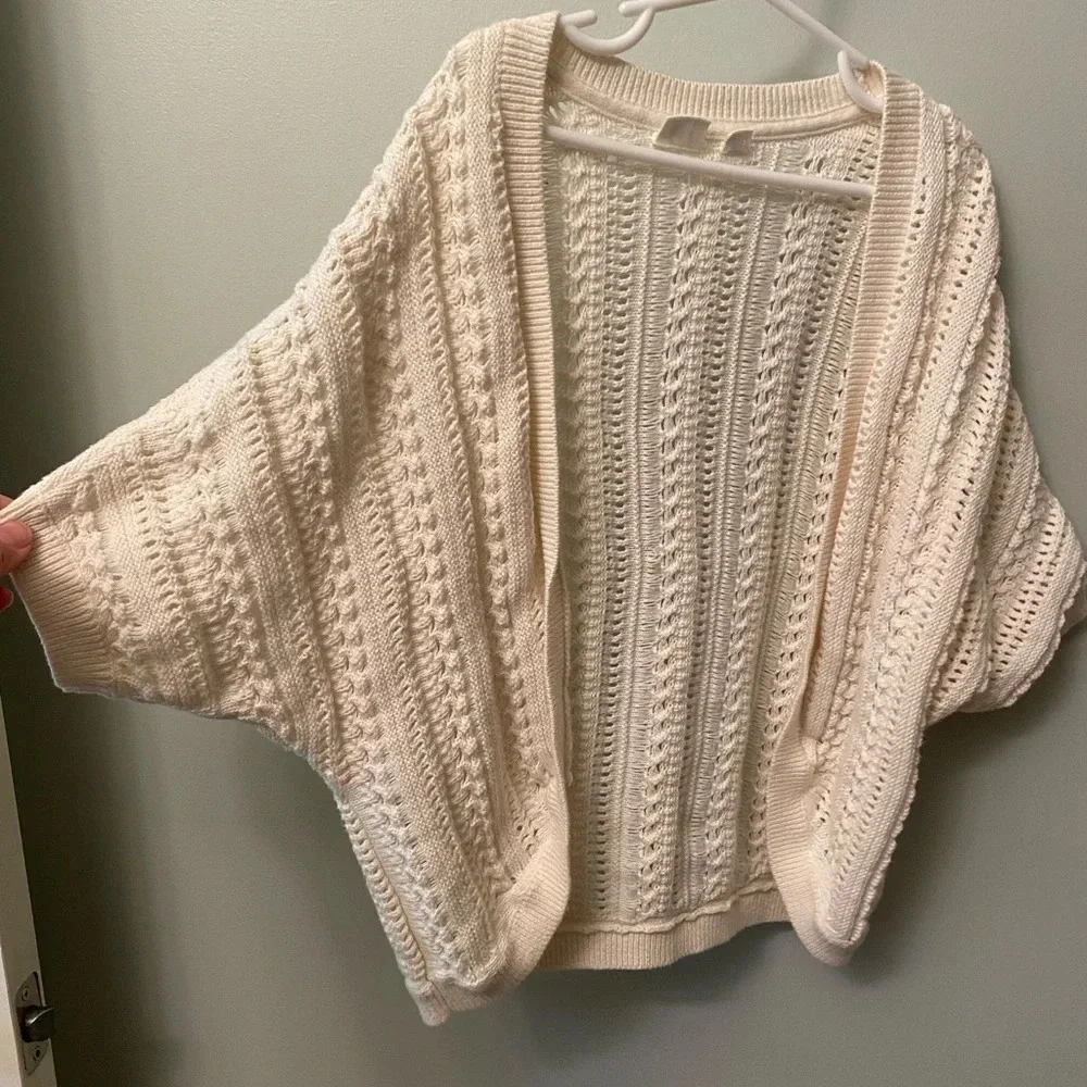 Gap kids dolman sleeve sweater cardigan cream small cocoon style open weave 6/7